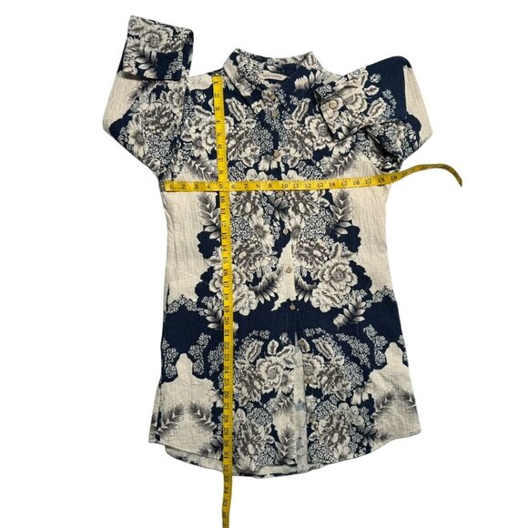 Soft Surroundings M Blue & White Floral Button-Up Tunic Shirt Cotton - Picture 6 of 8